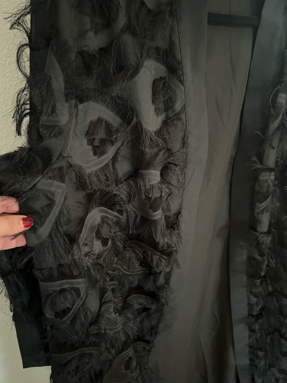 Black Sheer Feathered Duster Robe | Gothic Textured Kimono - Picture 6 of 6